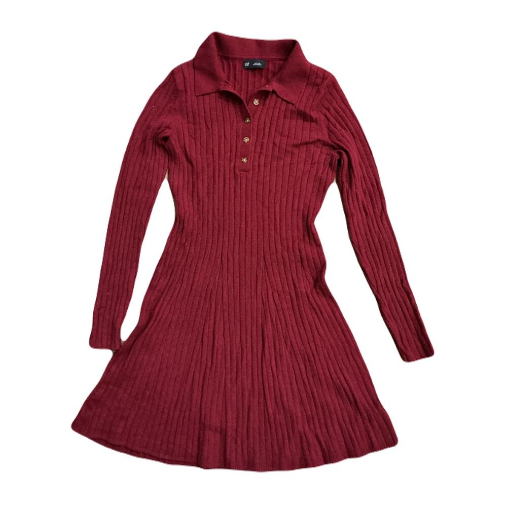 Gap Henley Ribbed Sweater Dress Preppy Coquette Fit and Flare Knit Collared